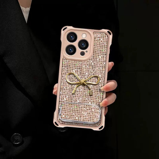 Sparkling Bow Portable Mirror Phone Case