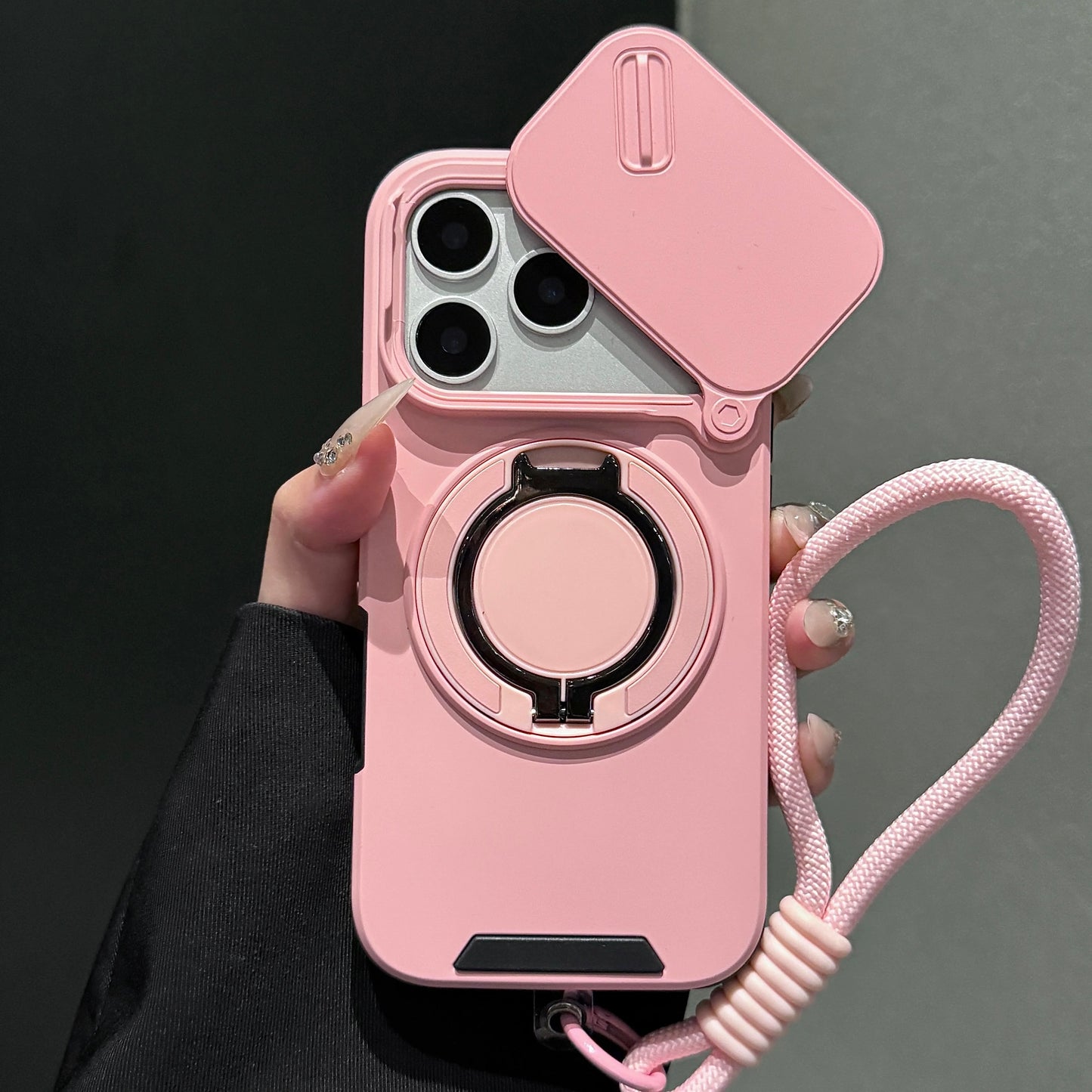 Slide-Cover, Rotating Magnetic Stand, and Lanyard Phone Case