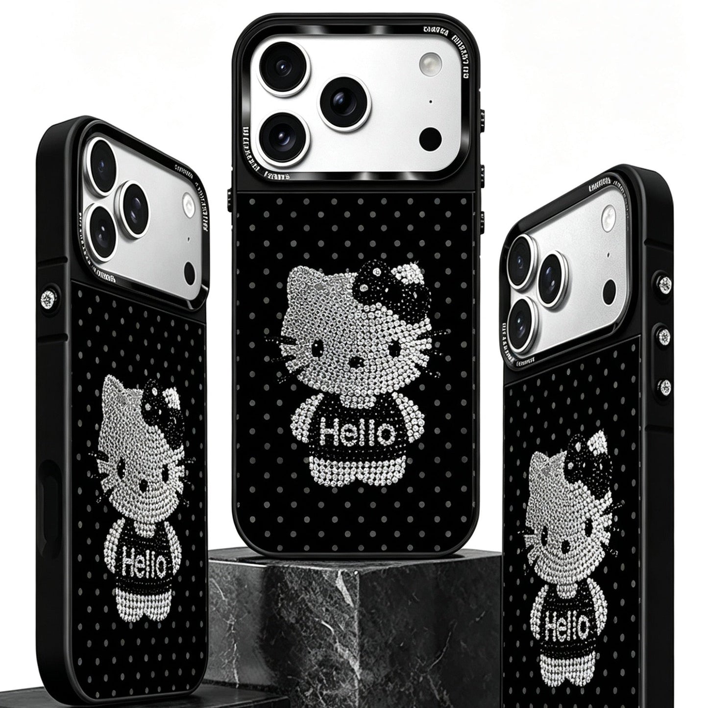 Gold-Plated Phone Case with Full-Set Rhinestone Kitty Cat Design