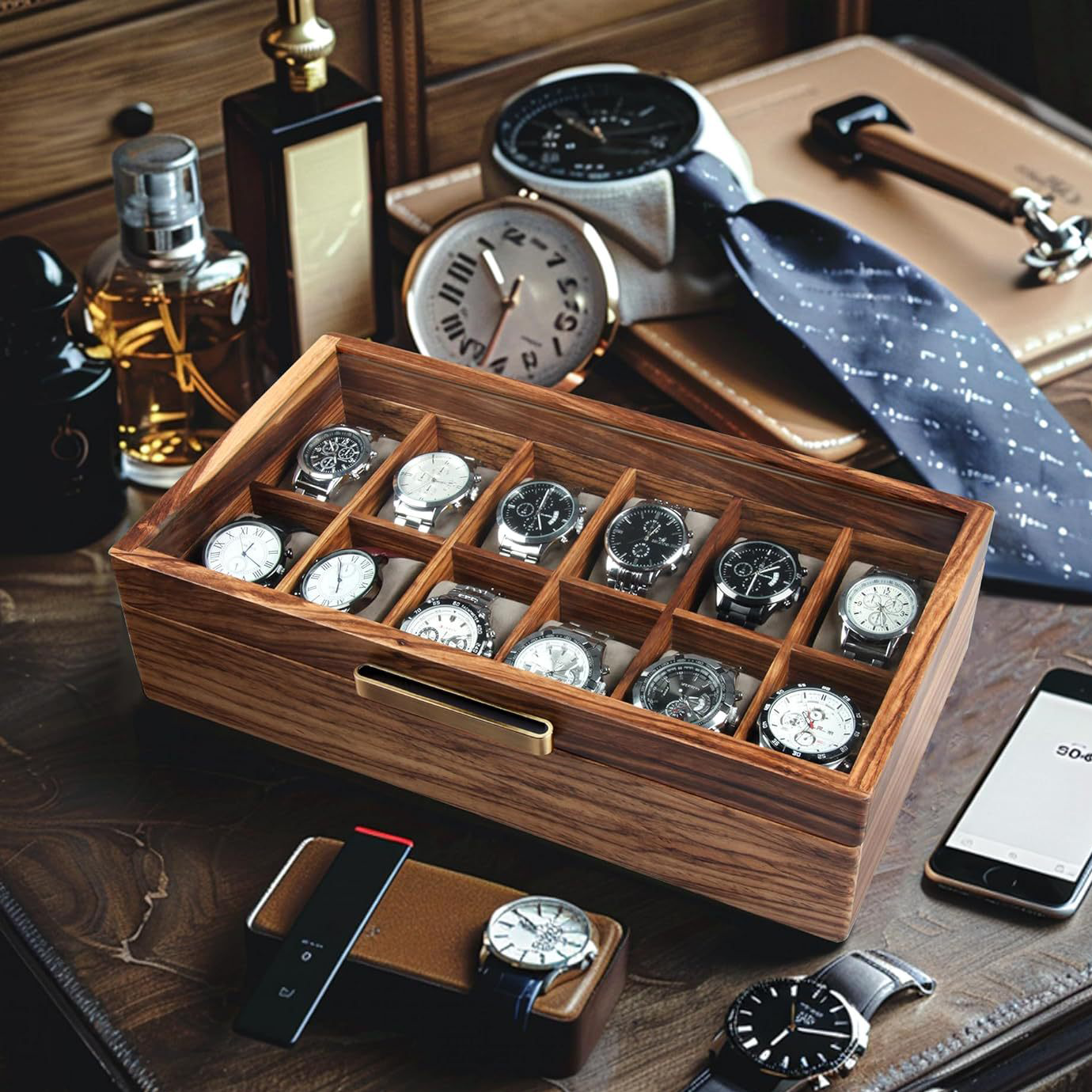 Men's watch solid wood storage box