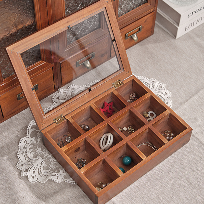 12 compartments solid wood jewelry box