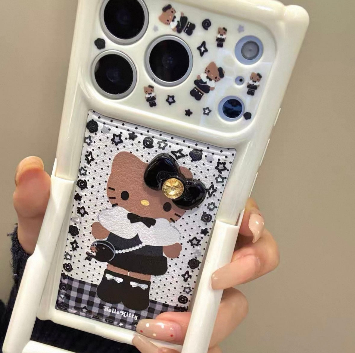 Cute Cream-Style Miffy & Cat Phone Case with Stand