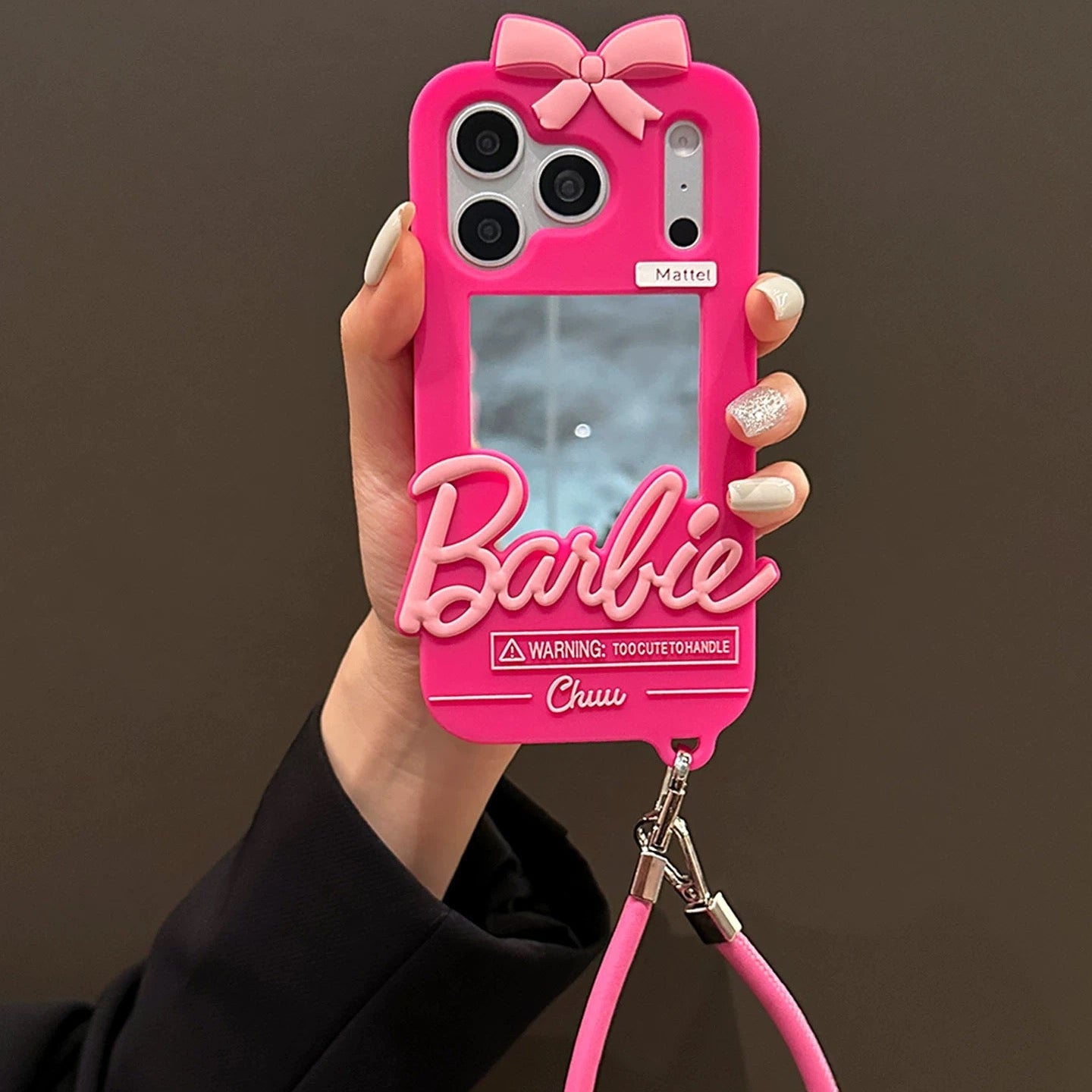 Sweet & Cool Barbie-Style Mirror Phone Case with Bow Accent