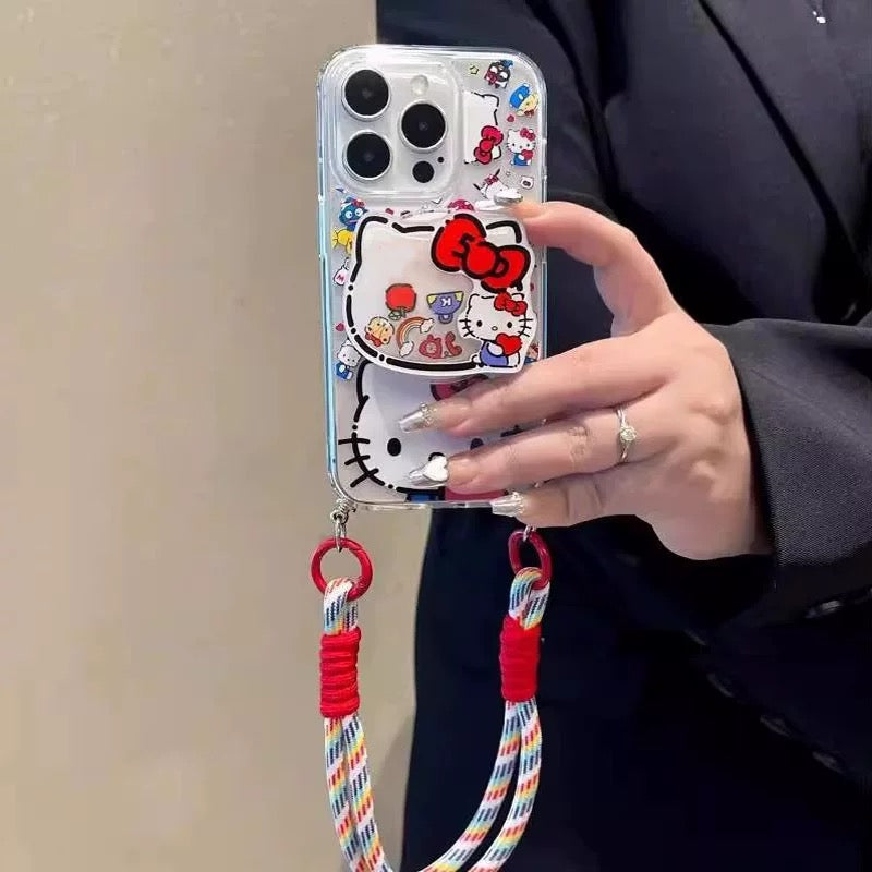 Capa para telemóvel Samsung Galaxy Hello Kitty com suporte e cordão
