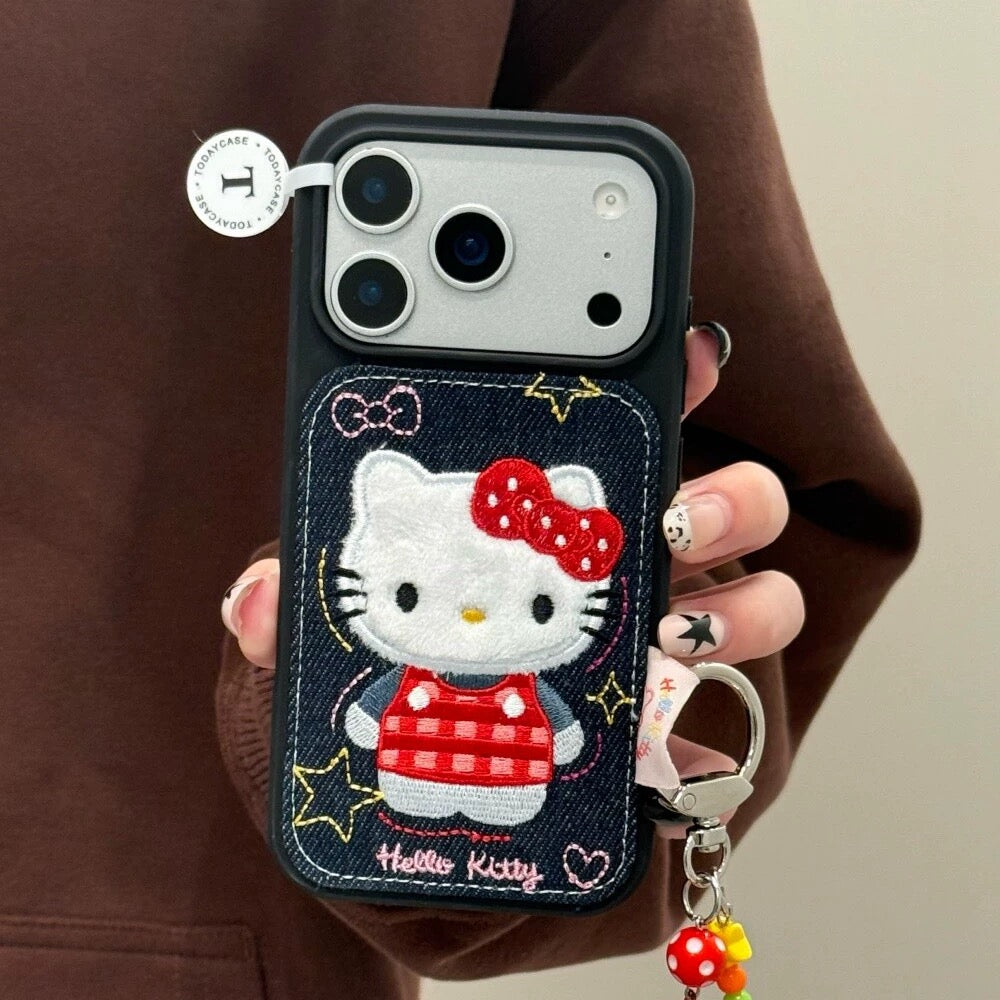 Denim Embroidered Vest Hello Kitty Phone Case