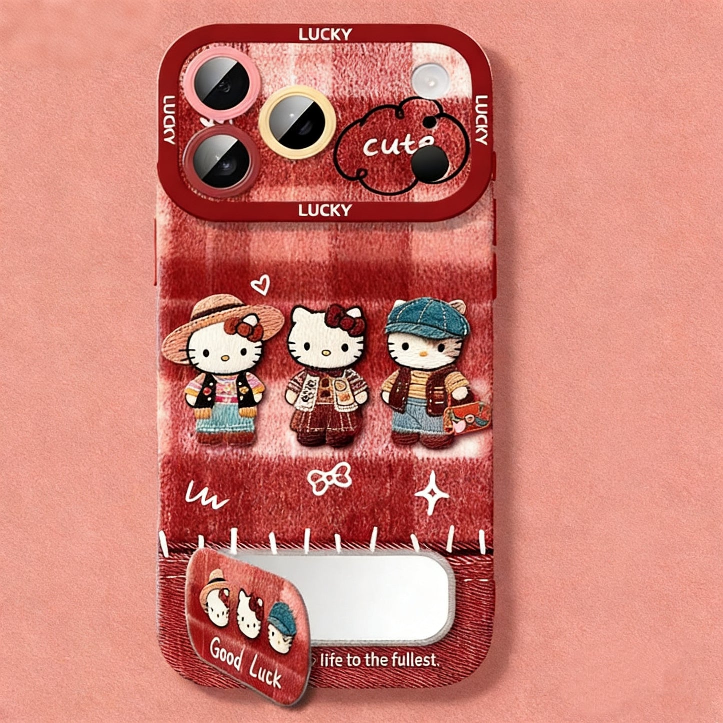 Hello Kitty phone case with a mirror and a stand