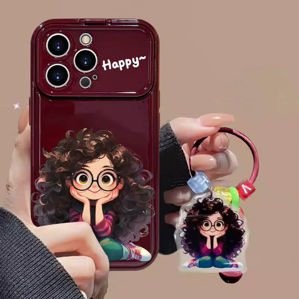 Android Curly Girl Flip Phone Case with Mirror and Stand