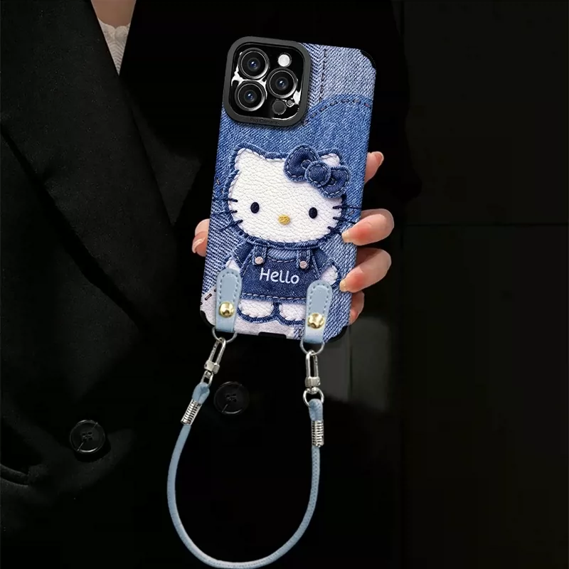 Blue Kitty phone case with mirror on jeans