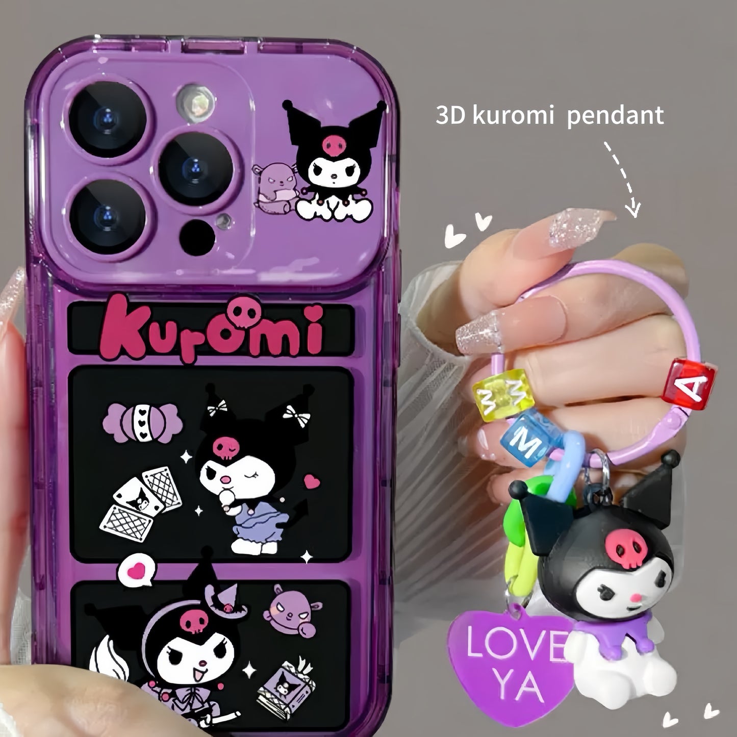 Kuromi flip phone case with mirror and stand