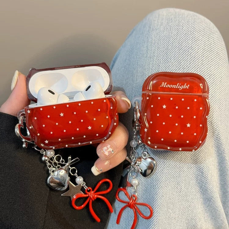 Minimalist Red Star & Polka Dot Earphone Case
