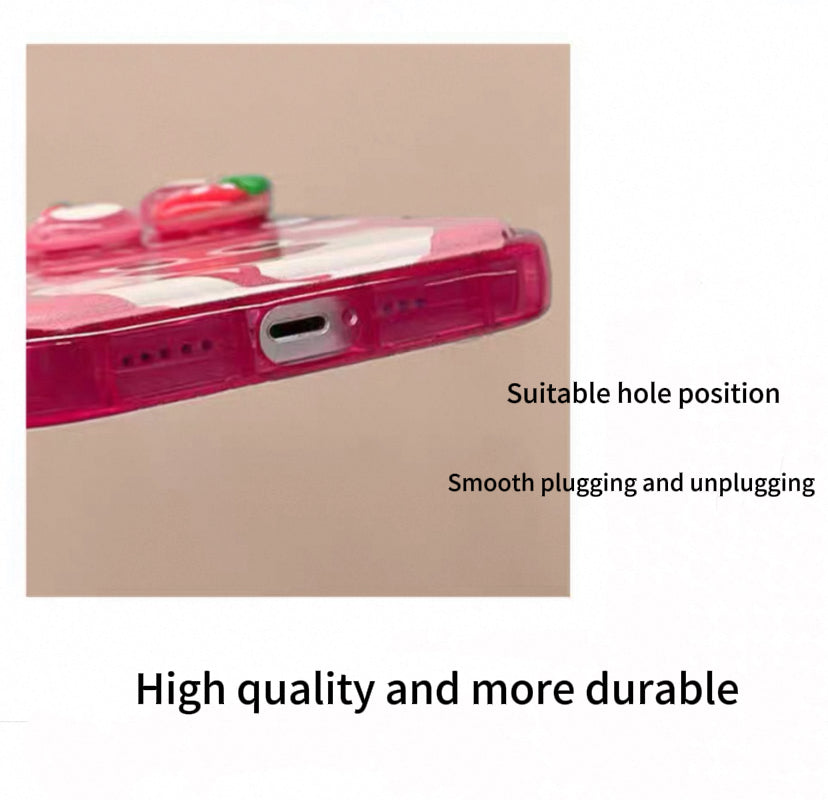 Strawberry Bear Flip Phone Case with Mirror and Stand