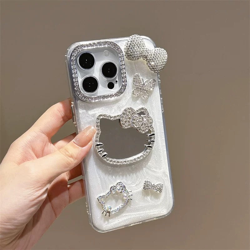 Android phone case with full diamond bow and Hello Kitty cat mirror