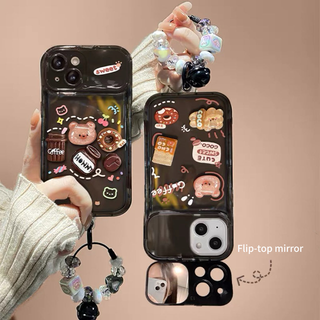 3D Pig and Coffee Portable Mirror Phone Case