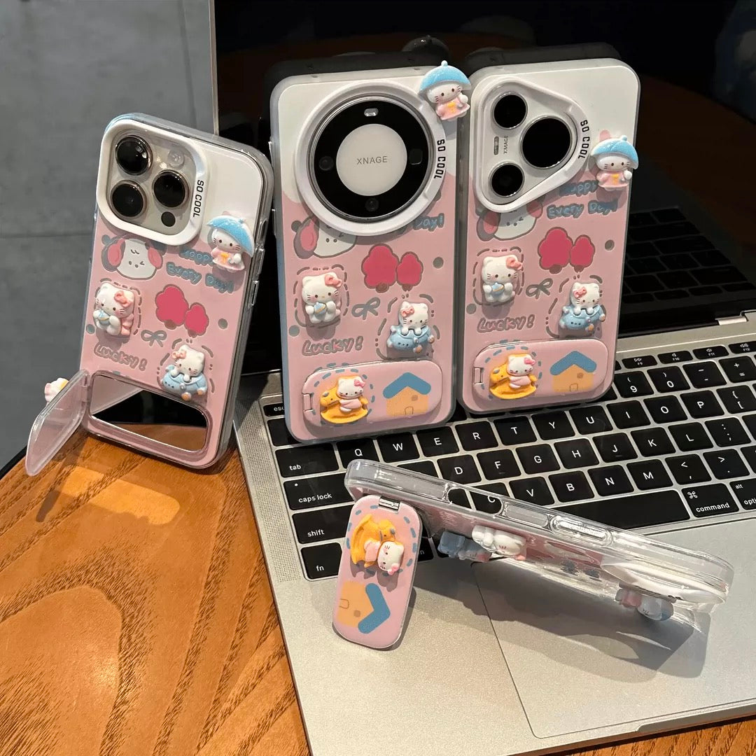 Étui de téléphone portable miroir chaton 3D