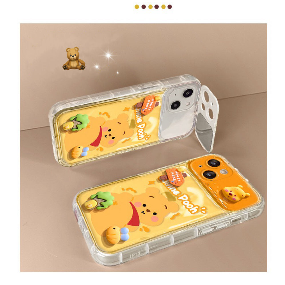 Strawberry Bear + Winnie the Pooh flip phone case (with mirror and stand)