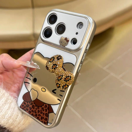 Leopard print 3D bow Kitty mirror phone case