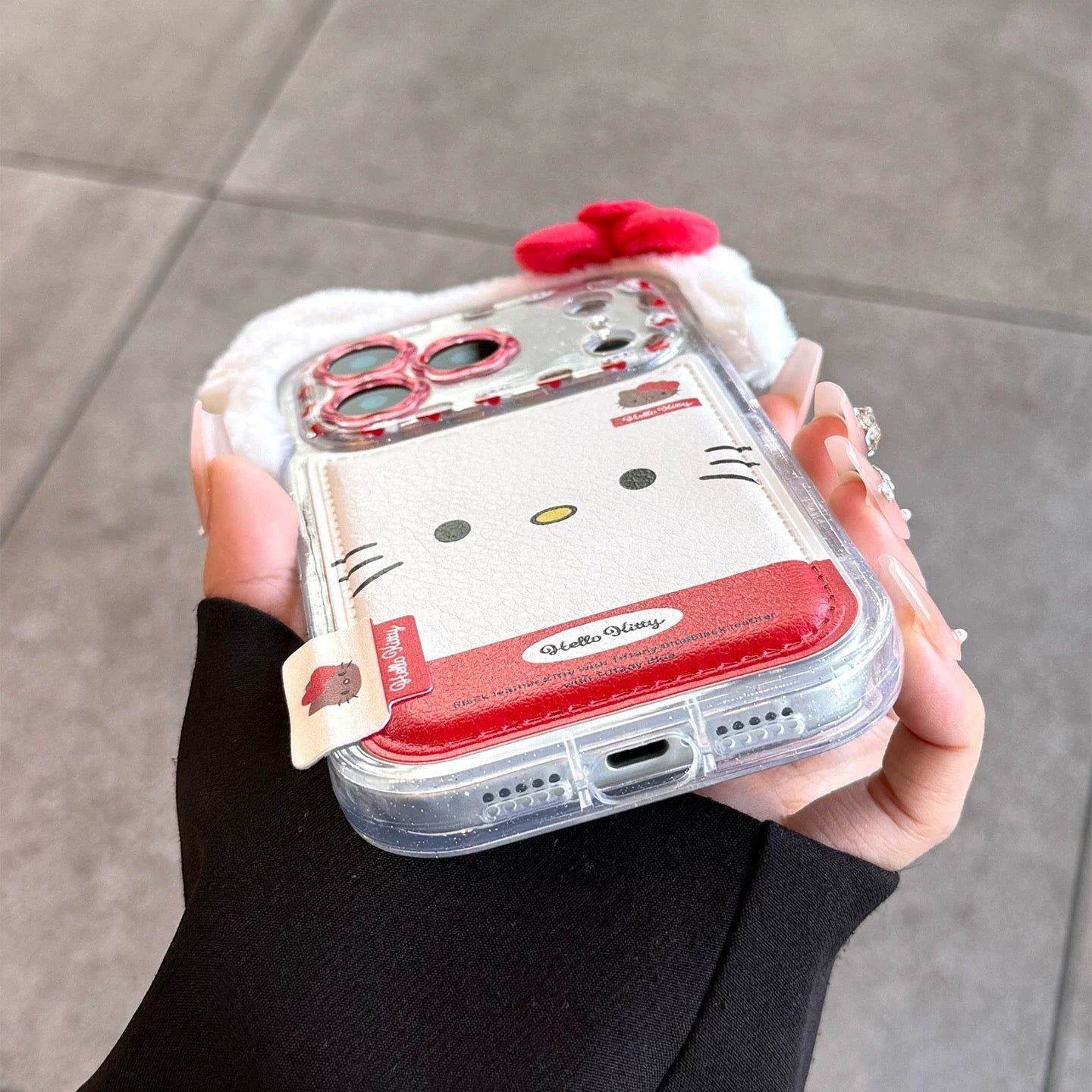 3D Plush Bowknot Hello Kitty Full Coverage Phone Case