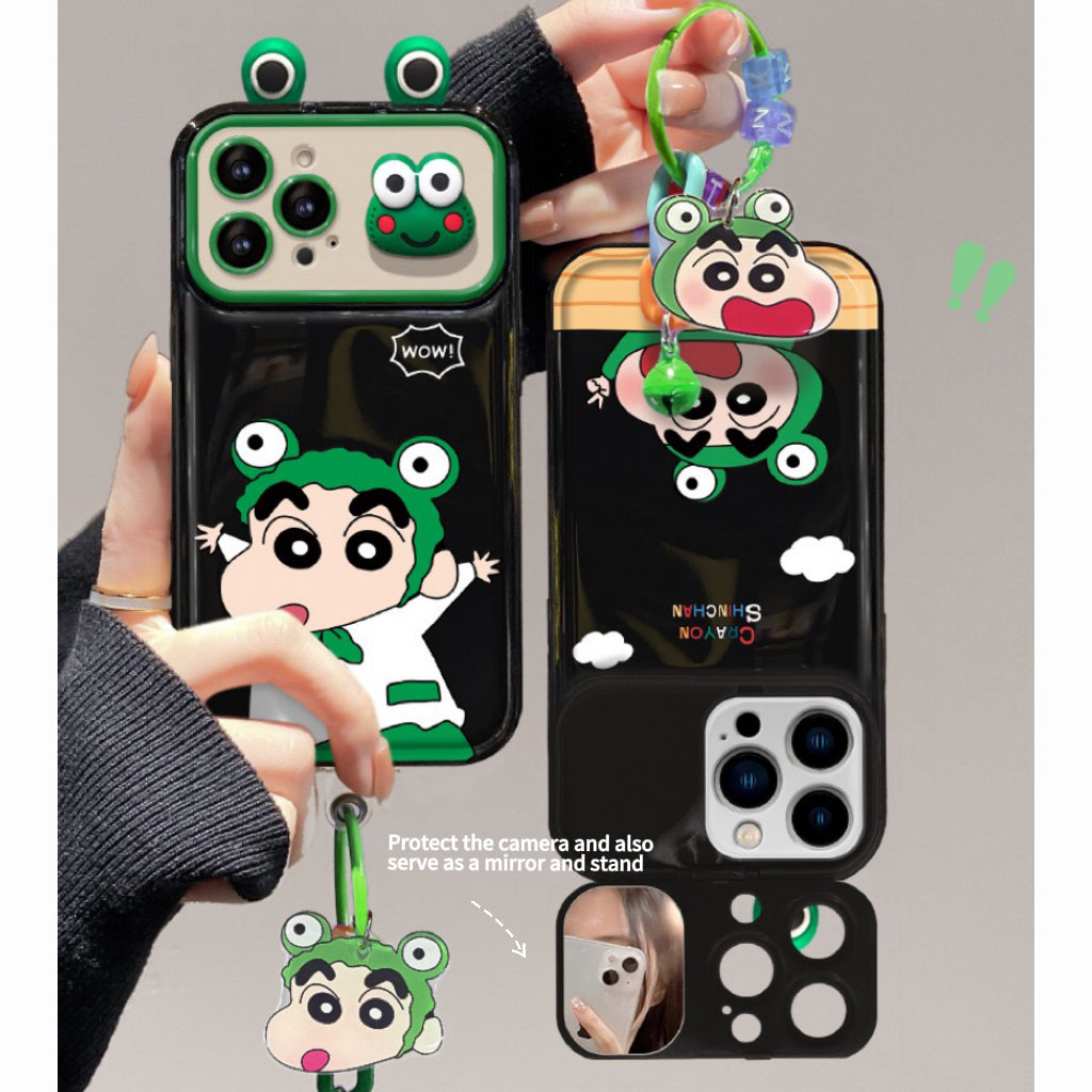 Frog Shin-chan flip phone case with mirror and stand
