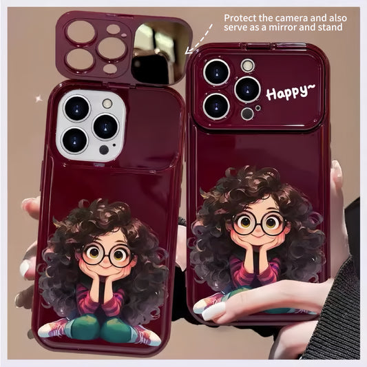 Curly Girl Flip Phone Case with Mirror and Stand