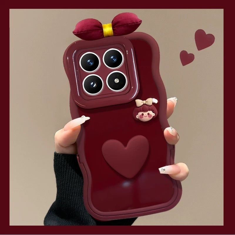 Bow-shaped Heart Girl Invisible Double Stand Phone Case