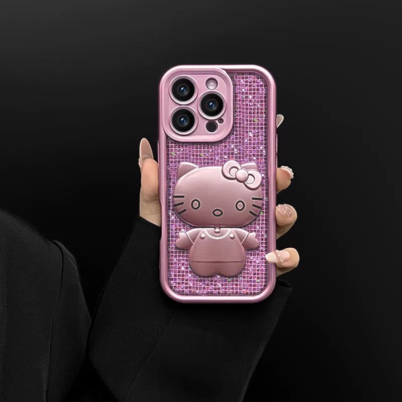 Rotating Kitty phone case with mirror and stand