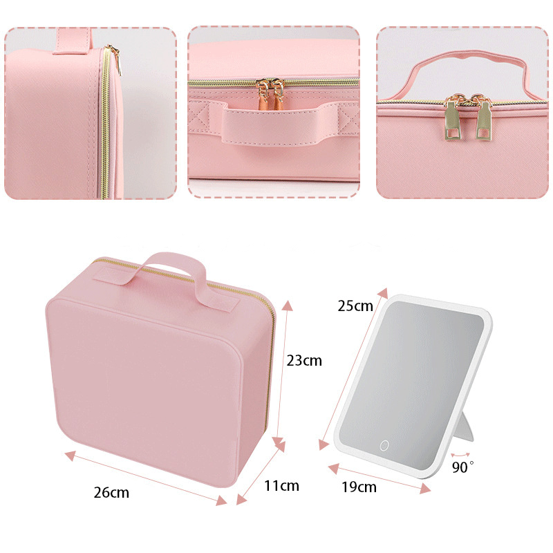 Mirror LED light cosmetic bag