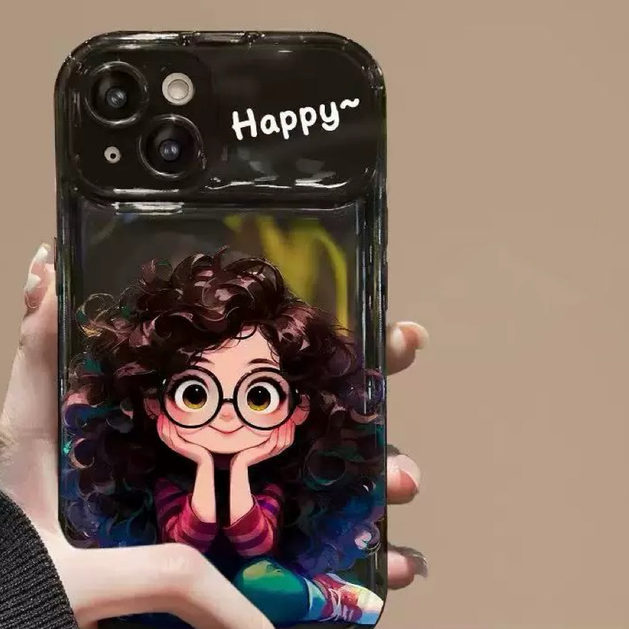 Android Curly Girl Flip Phone Case with Mirror and Stand