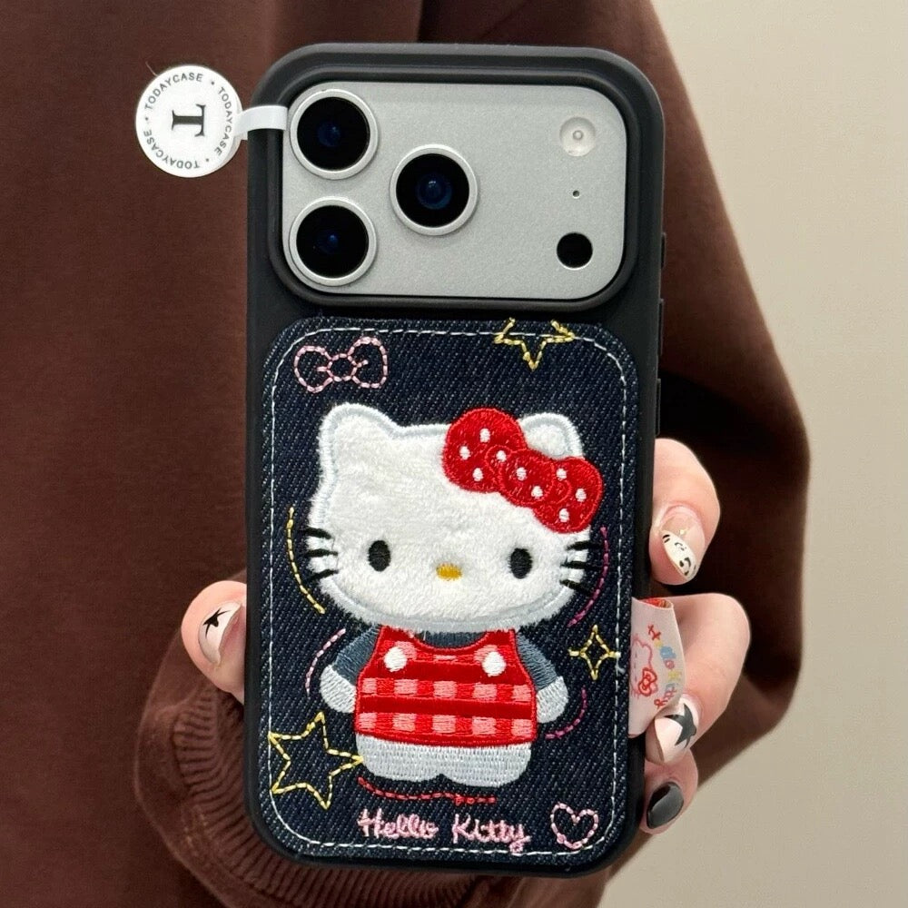 Denim Embroidered Vest Hello Kitty Phone Case