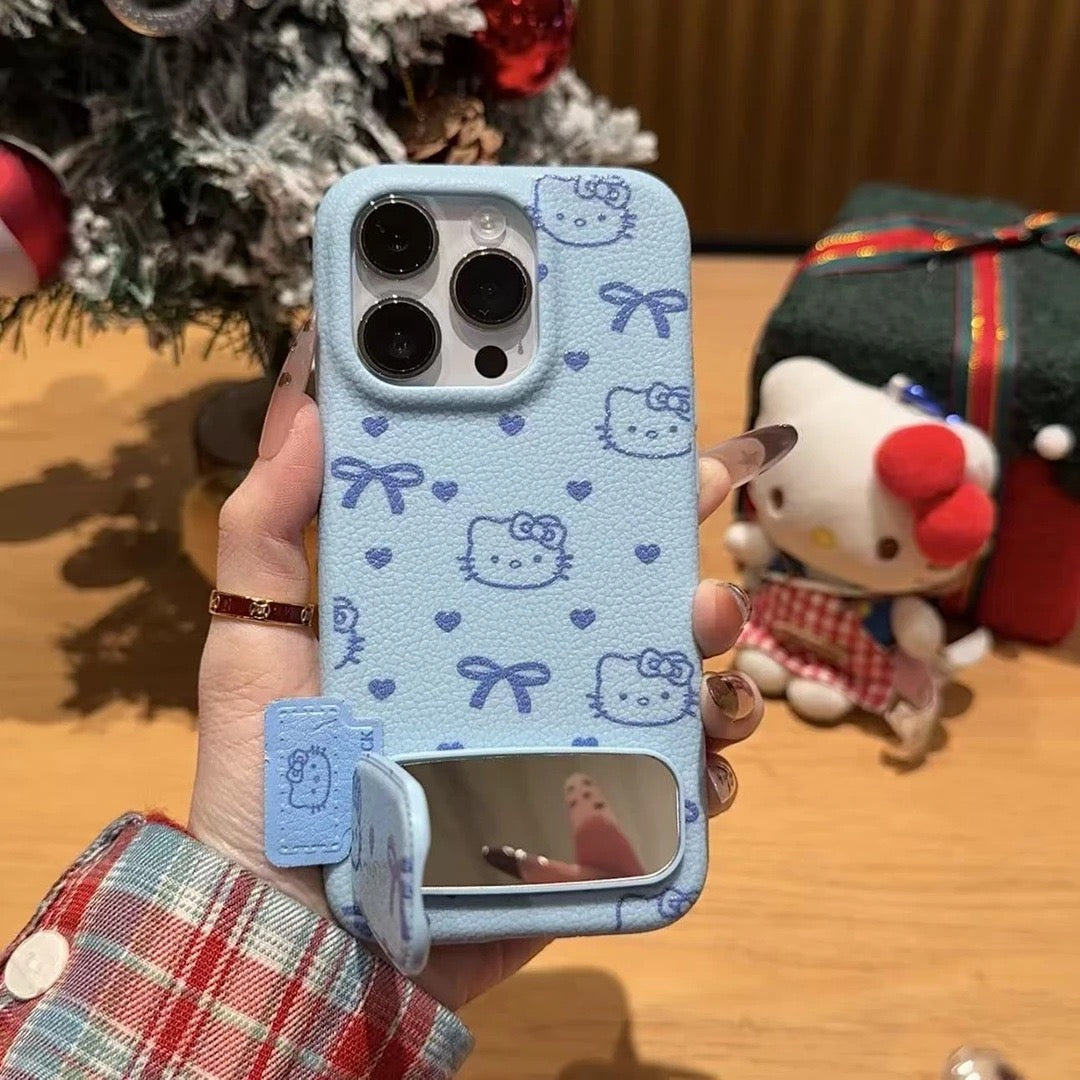 Full-screen heart-patterned Kitty mirror phone case with stand