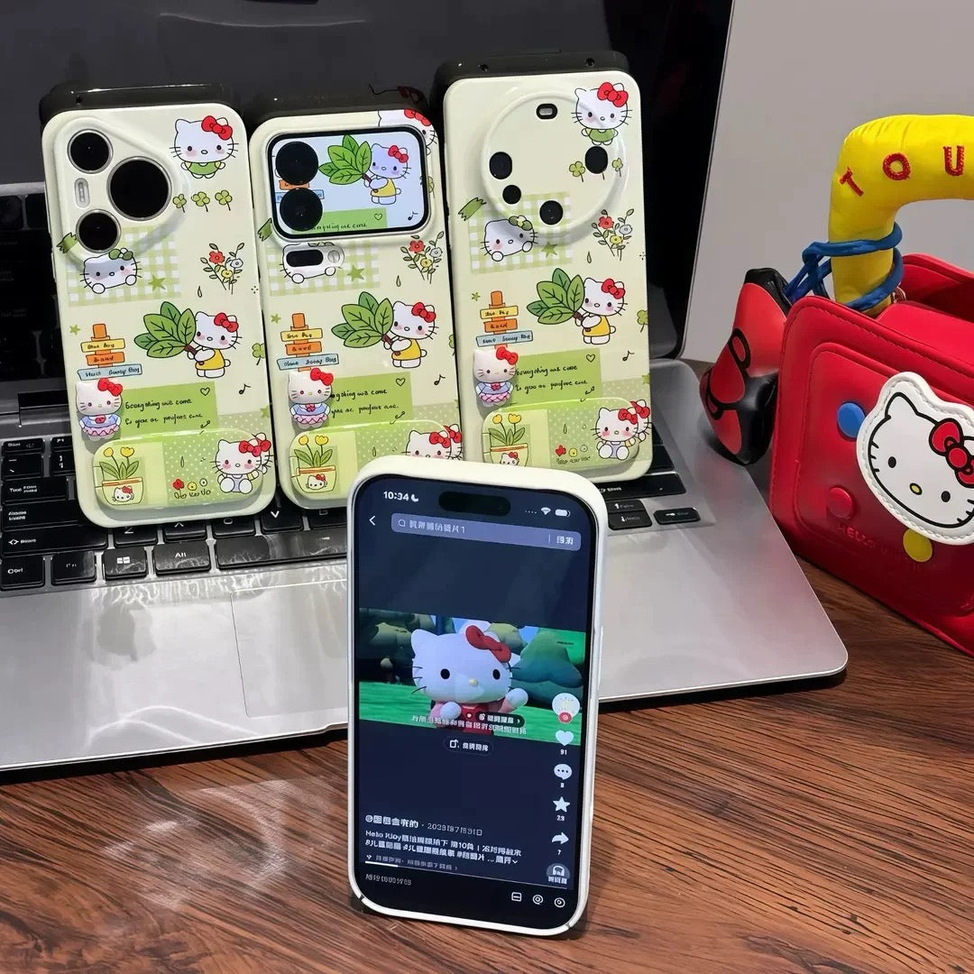 Five-Petal Flower Plaid Plush Phone Case with Stand