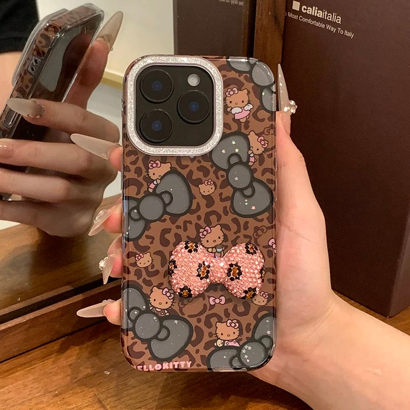 Creative Bowknot & Leopard Print Hello Kitty Phone Case