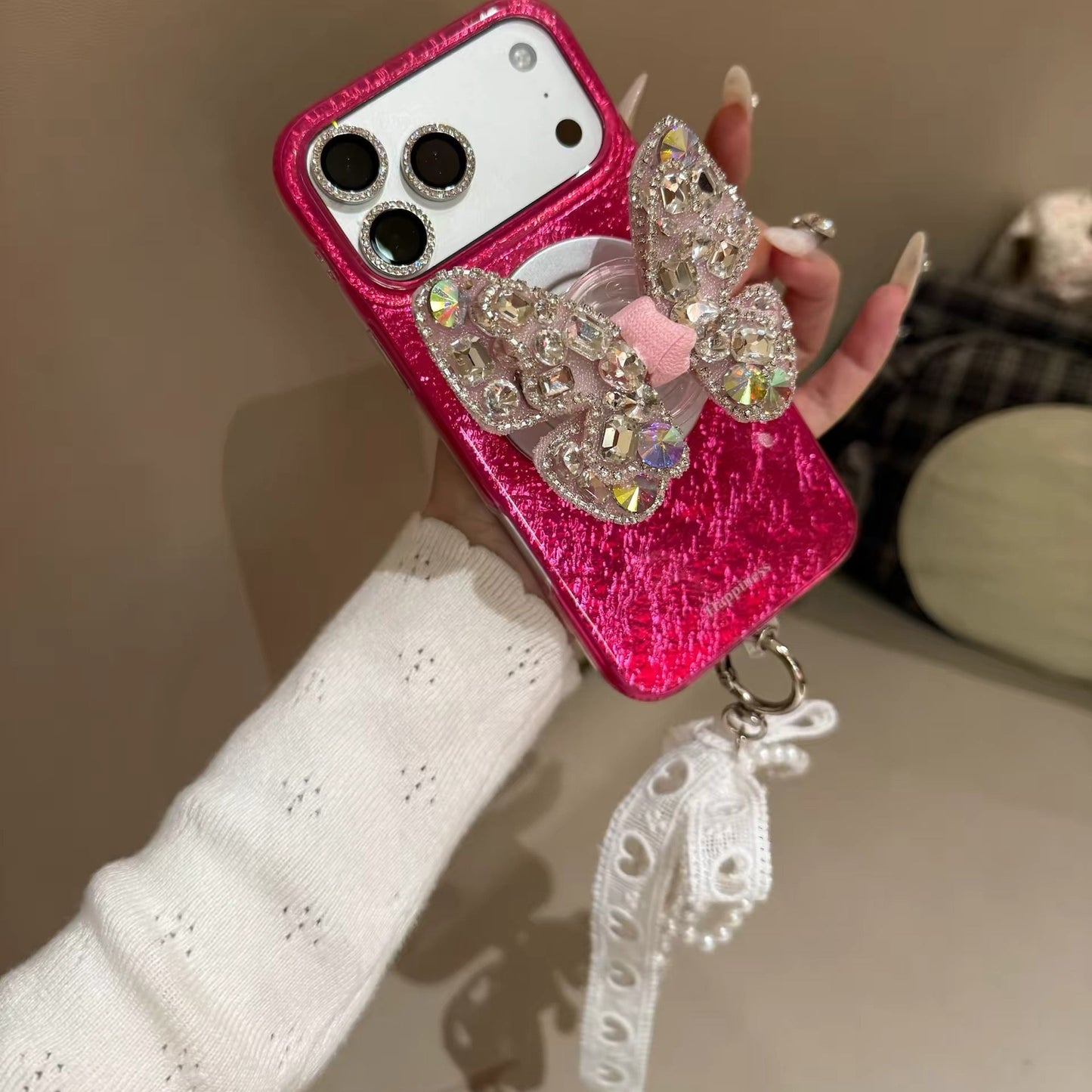 Sparkling Rhinestone Bow Magnetic Stand Phone Case