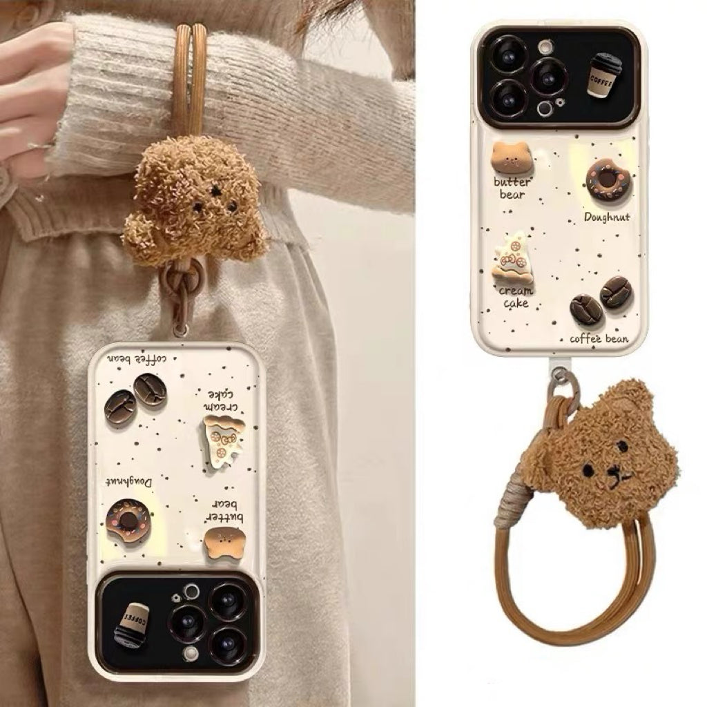 3D coffee and bear flip mirror phone case