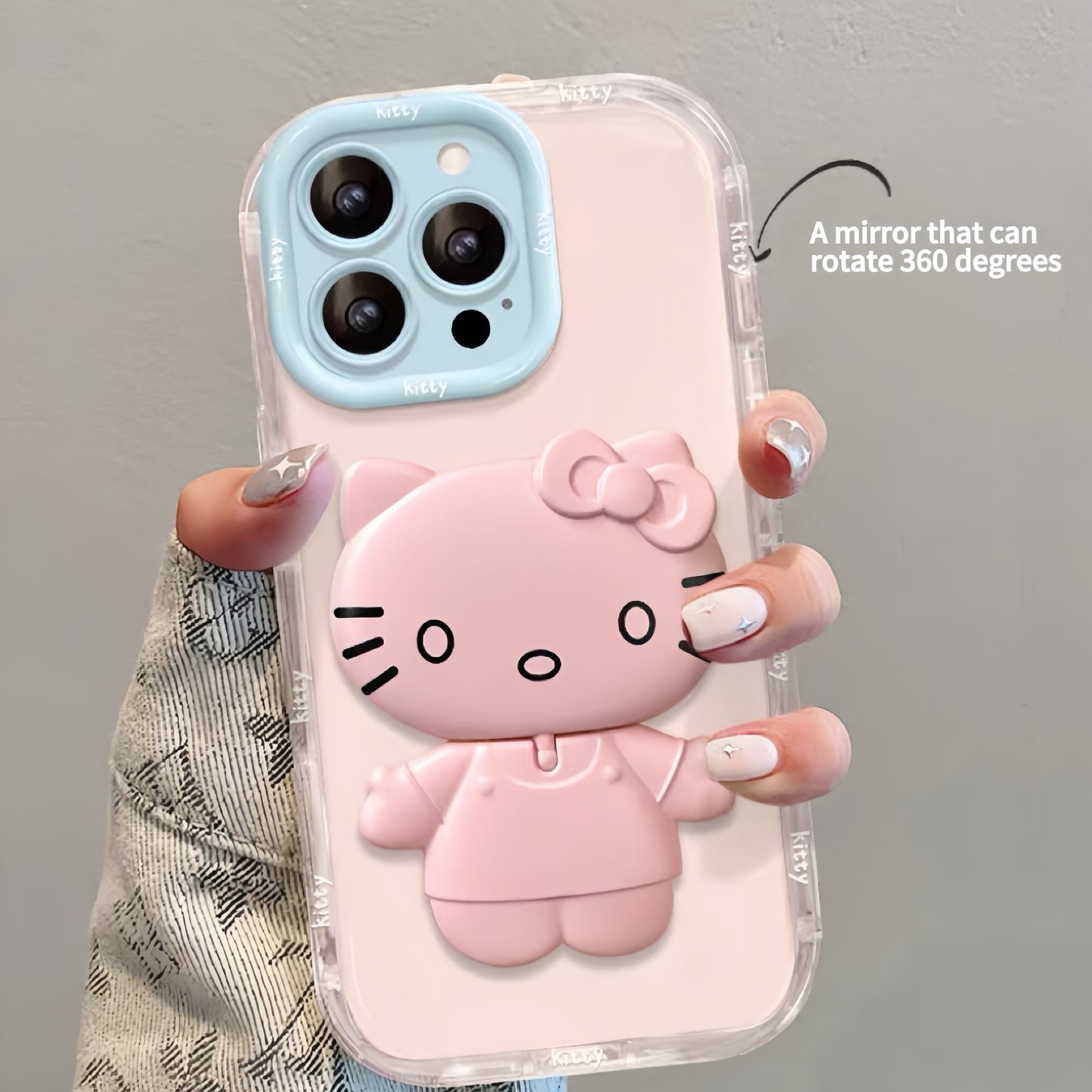 Rotating Kitty phone case with mirror and stand