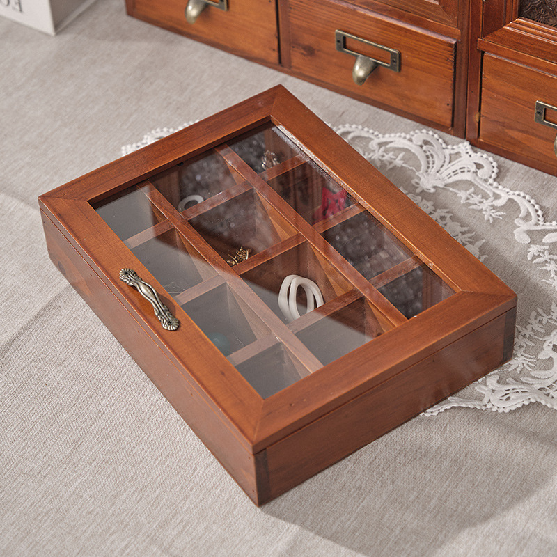 12 compartments solid wood jewelry box