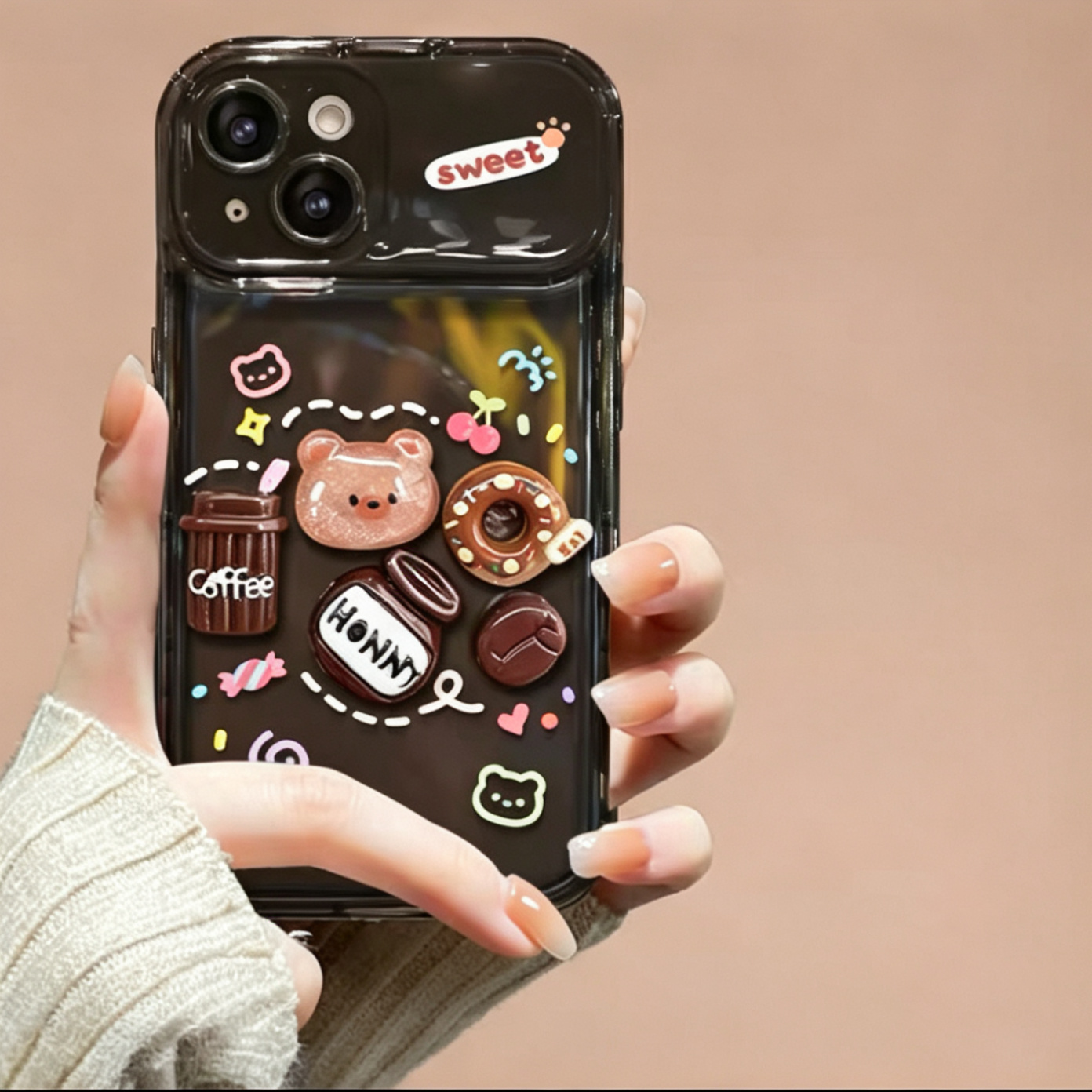 3D Pig and Coffee Portable Mirror Phone Case