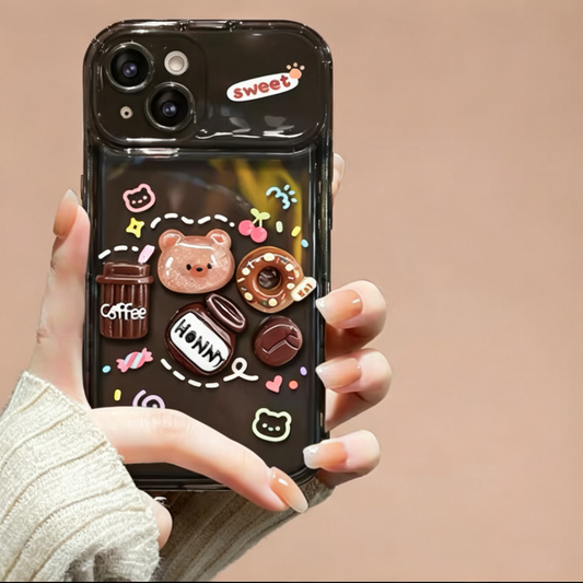 3D Pig and Coffee Portable Mirror Phone Case