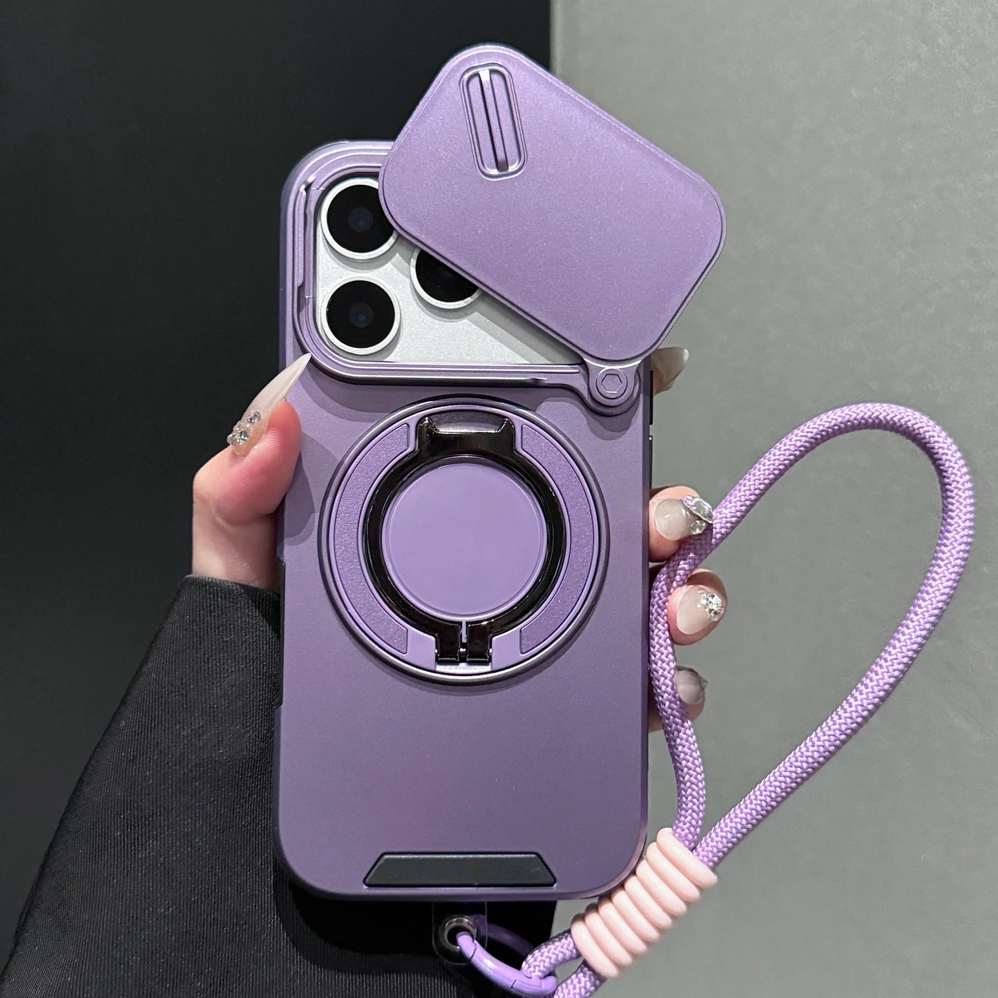 Slide-Cover, Rotating Magnetic Stand, and Lanyard Phone Case