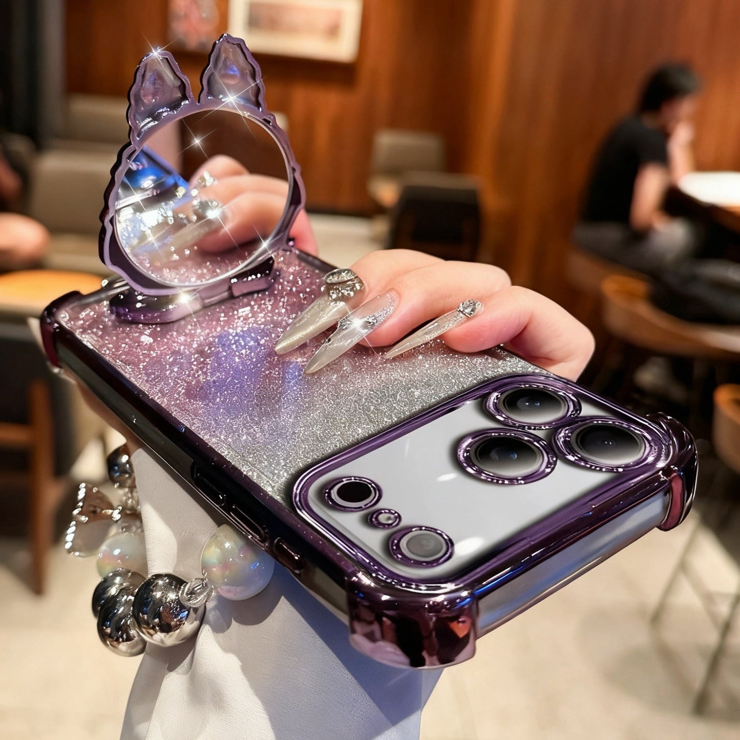 Labubu makeup mirror stand phone case