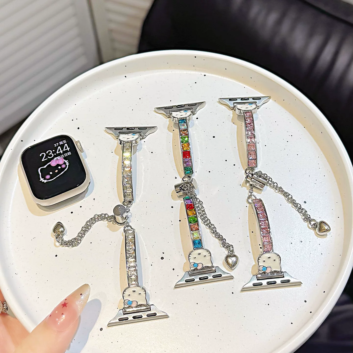 Hello Kitty-style rhinestone bracelet-style watch strap