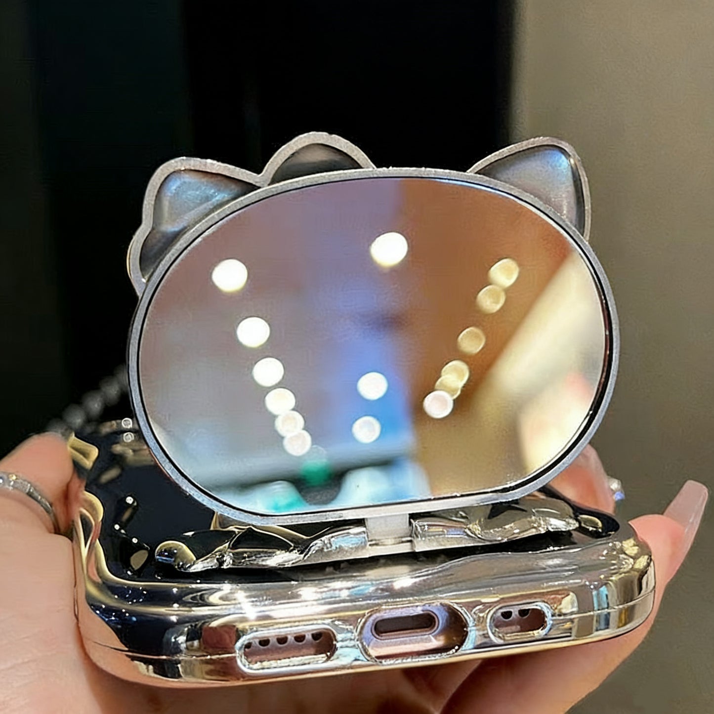 Rotating Kitty Portable Mirror and Stand Phone Case