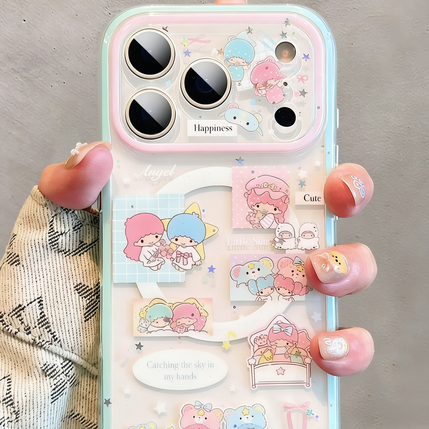 Twin-Star Glitter Phone Case with Magnetic Stand