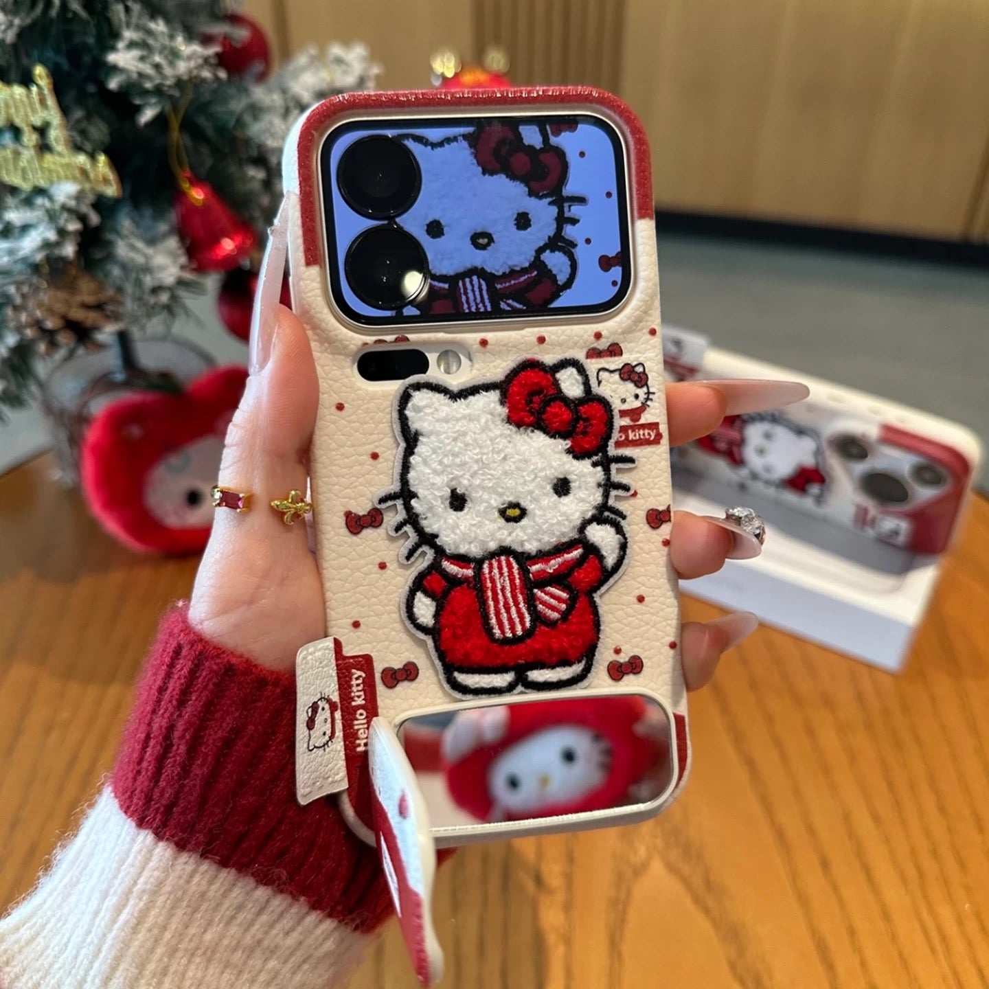 Bowknot embroidered Kitty phone case with stand