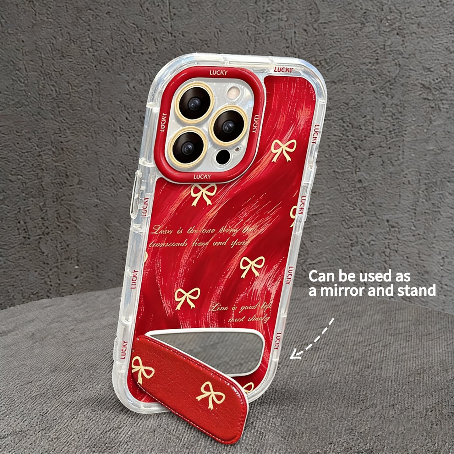 Red bow/heart shaped phone case (with mirror and stand)