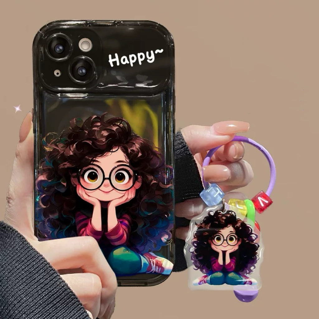 Android Curly Girl Flip Phone Case with Mirror and Stand