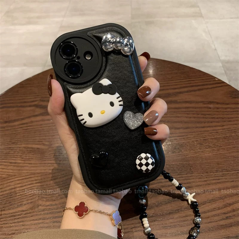 Heart-shaped Kitty Cat Chain Phone Case