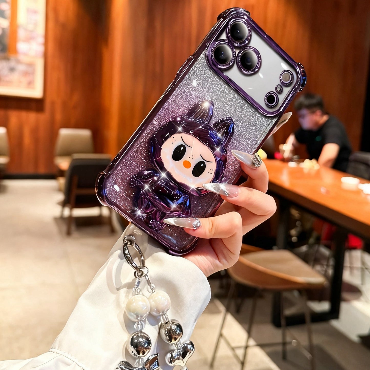 Labubu makeup mirror stand phone case