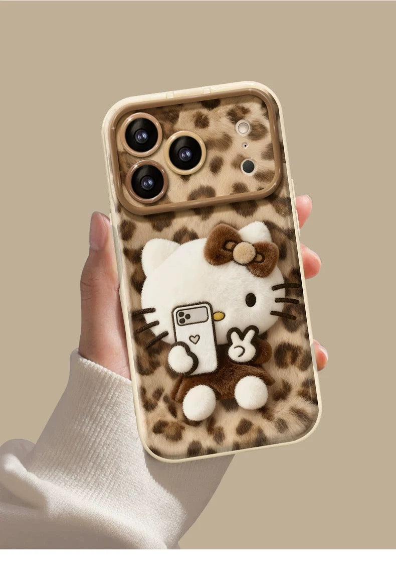 Selfie leopard print  Kitty flip mirror phone case