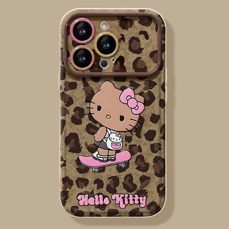Pink leopard print Kitty flip mirror phone case
