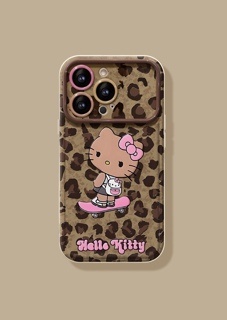 Pink leopard print Kitty flip mirror phone case